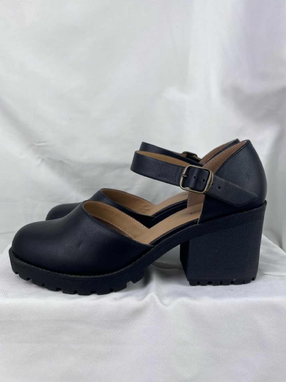 Chunky Black Vegan Leather Mary Jane Block Heel Size 11